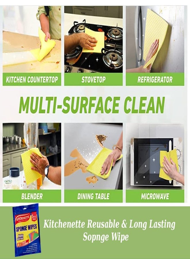 Kitchenette Reusable Kitchen Cleaning Sponge, Cellulose Wood Foam Wipe, Easy to Use & Biodegradable, Multicolor (Pack of 5) - Image 5